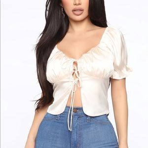 Cream Silky Tie Front Crop Top - Milk Maid
